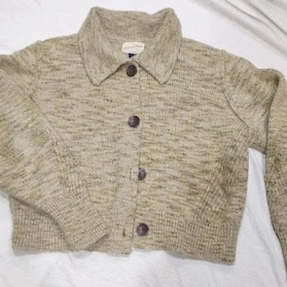 UNIVERSAL THREAD VARIEGATED BROWNS KNIT CARDIGAN CROPPED SWEATER WOMEN'S SIZE L - Picture 1 of 10